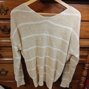 Altar'd State Beige and Cream V-Neck Sweater